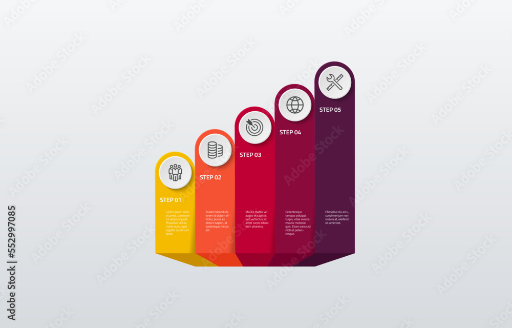 Poster vector modern infographic data design template. vector illustration with 5 steps and icons. can be u