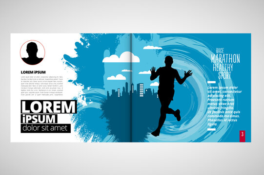 Printing magazine or e-book with sport subject in background, easy to editable vector