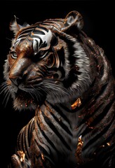 Tiger in gold, silver and glitter portrait