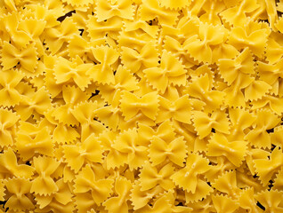 Uncooked farfalle pasta. Top view of bright background image.