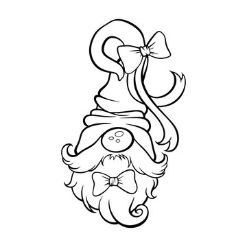 Line art cute gnome is a line drawing in black on a white background. suitable for use as an illustration and bring to paint