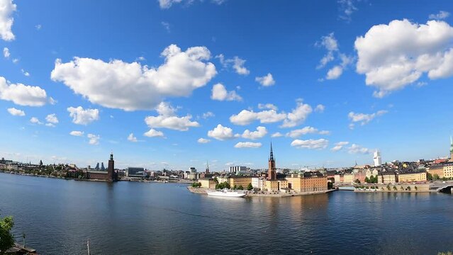 Aerial view Timelapse of Stockholm City Center, summer. Vacation and travel concept 