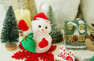 Colorful Christmas Decorations with Snowman and Toys