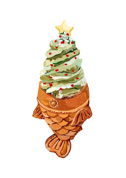Taiyaki Christmas ice cream 