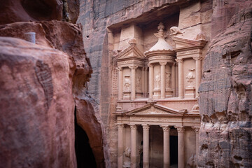 Treasury temple in Petra Jordan. Travel, vacation and tourism concept 