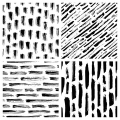 Set of black and white abstract hand drawn seamless patterns