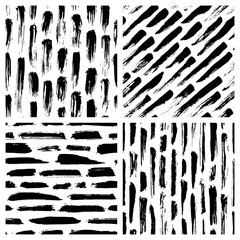 Set of black and white abstract hand drawn seamless patterns