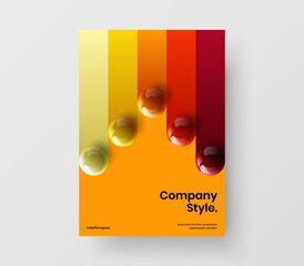 Creative magazine cover A4 vector design concept. Trendy realistic spheres handbill illustration.