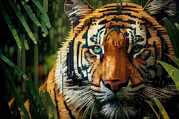mosaic tiger in jungle