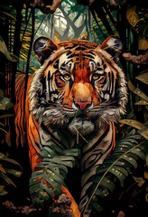 mosaic tiger in jungle