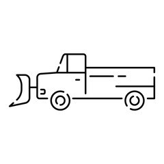 Snow removal, snow blower icon in black line style icon, style. Winter season vector background. Truck