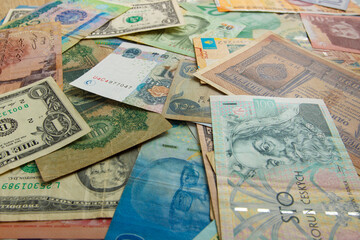 Background from different money banknotes from all over the world