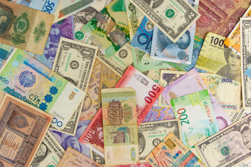 Background from different money banknotes from all over the world