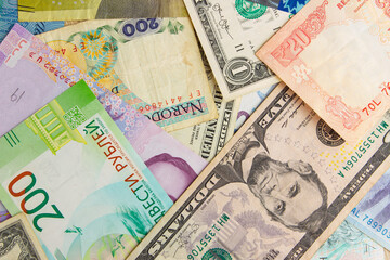 Background from different money banknotes from all over the world