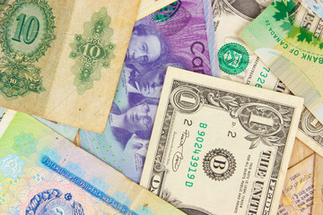 Background from different money banknotes from all over the world