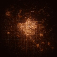 Fresno (California, USA) street lights map. Satellite view on modern city at night. Imitation of aerial view on roads network. 3d render