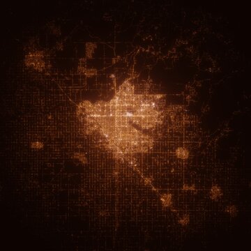 Fresno (California, USA) Street Lights Map. Satellite View On Modern City At Night. Imitation Of Aerial View On Roads Network. 3d Render