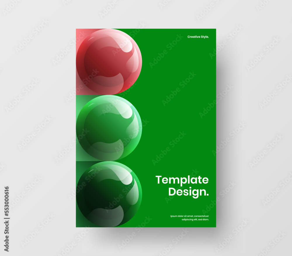Poster clean realistic spheres flyer layout. simple leaflet vector design template.