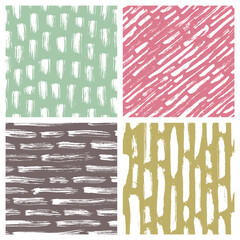 Set of abstract hand drawn seamless patterns, brush strokes textures