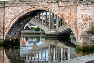 Fototapeta na wymiar The three bridges of Berwick upon Tweed, the Old Bridge, New Bridge and the Royal Border Bridge over the River Tweed