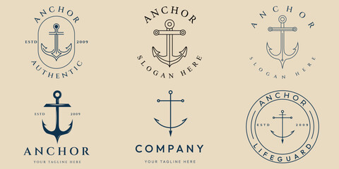 set anchor vintage, line art logo, icon and symbol, with emblem vector illustration design