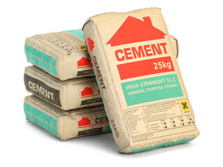 Cement bags o sacks isolated on white. - obrazy, fototapety, plakaty