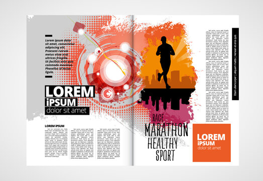 Printing magazine or e-book with sport subject in background, easy to editable vector