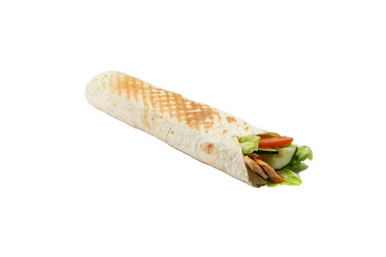 Shawarma with tomatoes, meat and salad. Selective focus. transparent.