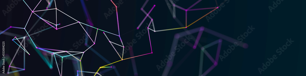 Poster abstract 3d illustration with connected dots and lines. wireframe polygonal element. science and tec