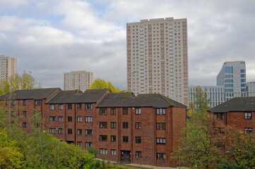 Fototapeta na wymiar Council flats in poor housing estate with many social welfare issues in LInwood