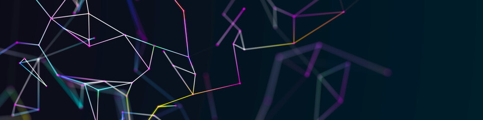 Abstract 3D illustration with connected dots and lines. Wireframe polygonal element. Science and technology. 3d.