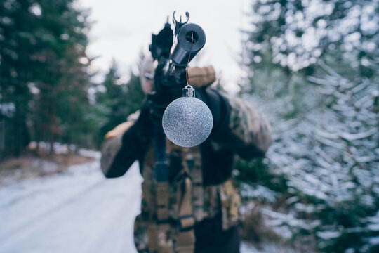 Christmas at war. Soldier at Christmas at the front.