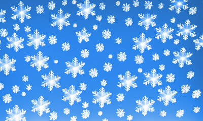 Winter background - cartoon style snowfall on blue sky - digital illustration.