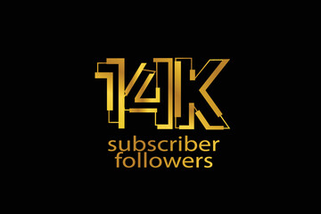 14K, 14.000 subscribers or followers blocks style with gold color on black background for social media and internet-vector