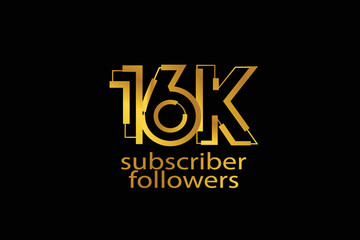 16K, 16.000 subscribers or followers blocks style with gold color on black background for social media and internet-vector