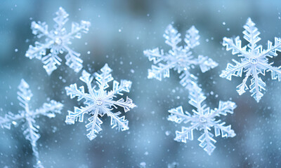 Naklejka na ściany i meble Blurred snowflakes background - digital illustration.