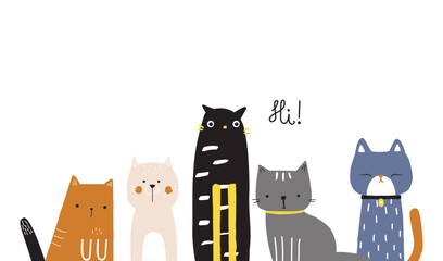 Funny cartoon cats. Childish graphic. Vector hand drawn illustration. - 553005098