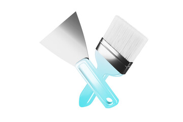 Paint brush with spatula tools 3d render.