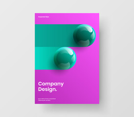 Bright realistic spheres front page concept. Modern journal cover A4 vector design illustration.