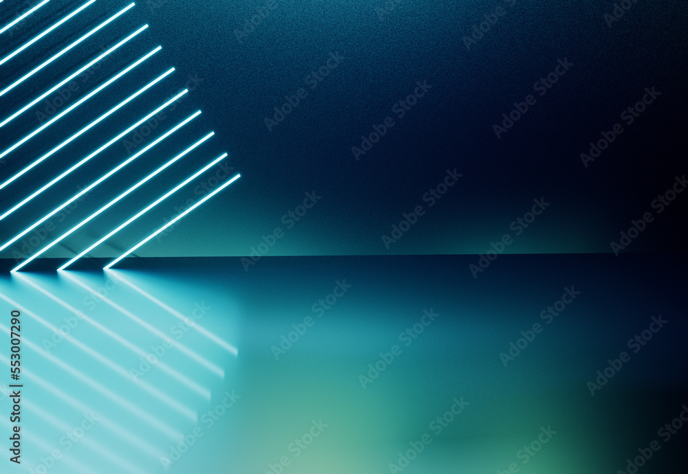 Poster abstract background in aurora theme, glowing white lines. 3d computer graphic template of displaying
