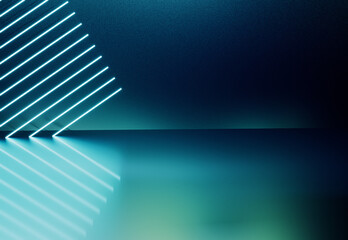 Obraz premium Abstract background in aurora theme, glowing white lines. 3d computer graphic template of displaying place for your products.