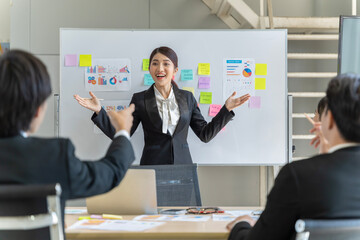 A group of young Asian businessmen Talking and planning work happily and have fun. at the company's office