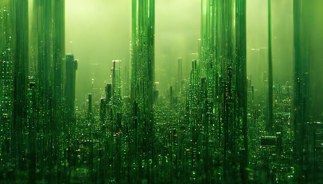 Green matrix background. Ai generated.