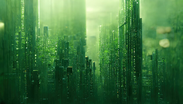 Green Matrix Background. Ai Generated.