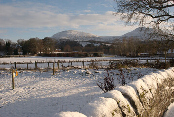view from Darnick to Eildon Hills on winters afternoon