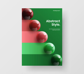 Isolated catalog cover A4 vector design concept. Bright 3D spheres pamphlet layout.