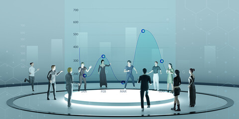 Metaverse online meeting stock trading and business Avatars in Office and Classroom Metaverse 3d Illustration
