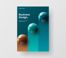 Premium placard vector design template. Unique 3D spheres magazine cover illustration.