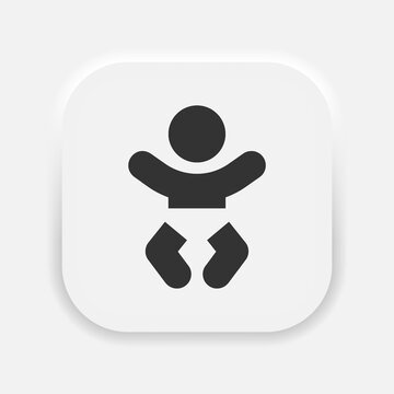 Newborn baby in diapers vector icon. Changing diapers symbol in neumorphism style. Vector EPS 10