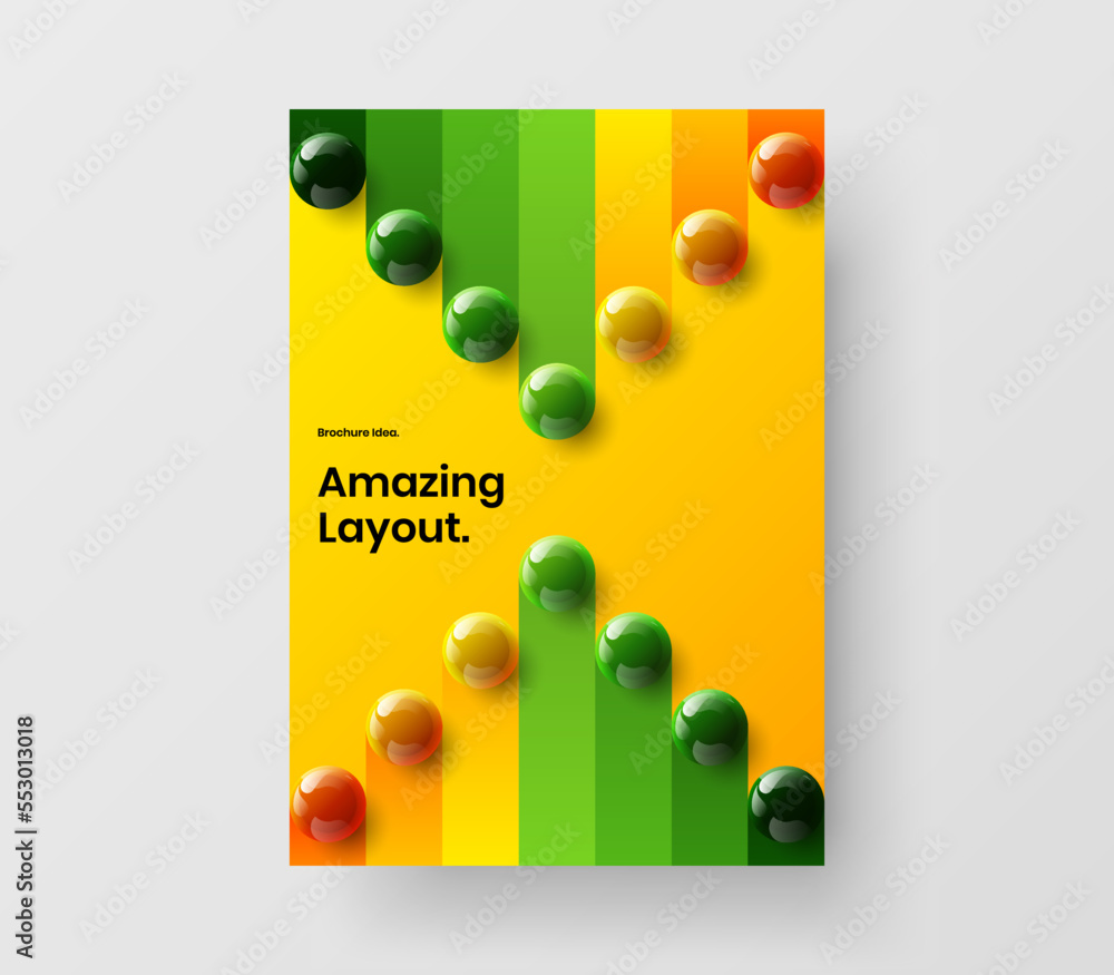 Poster creative leaflet a4 design vector concept. fresh realistic balls pamphlet template.
